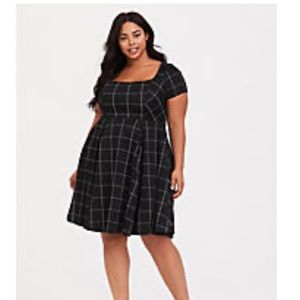 Torrid square neck grid scuba skater dress